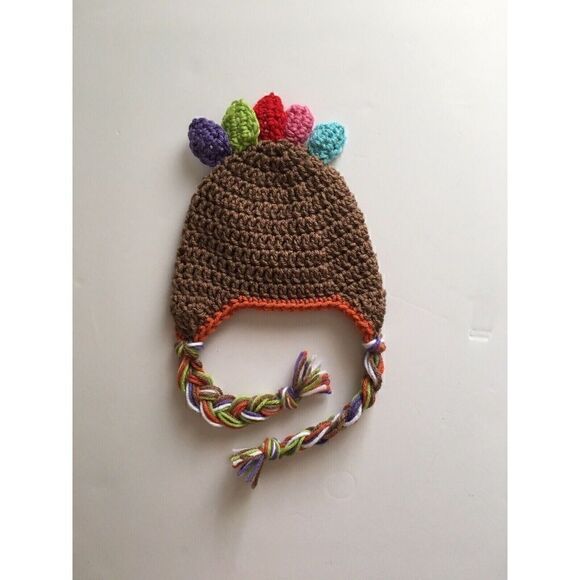 Infant Hand Crocheted Thanksgiving Turkey Costume Photo Prop Set (0-6M) - Picture 3 of 3